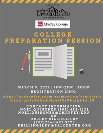 Upward Bound College Preparation Session this FRIDAY 3/5