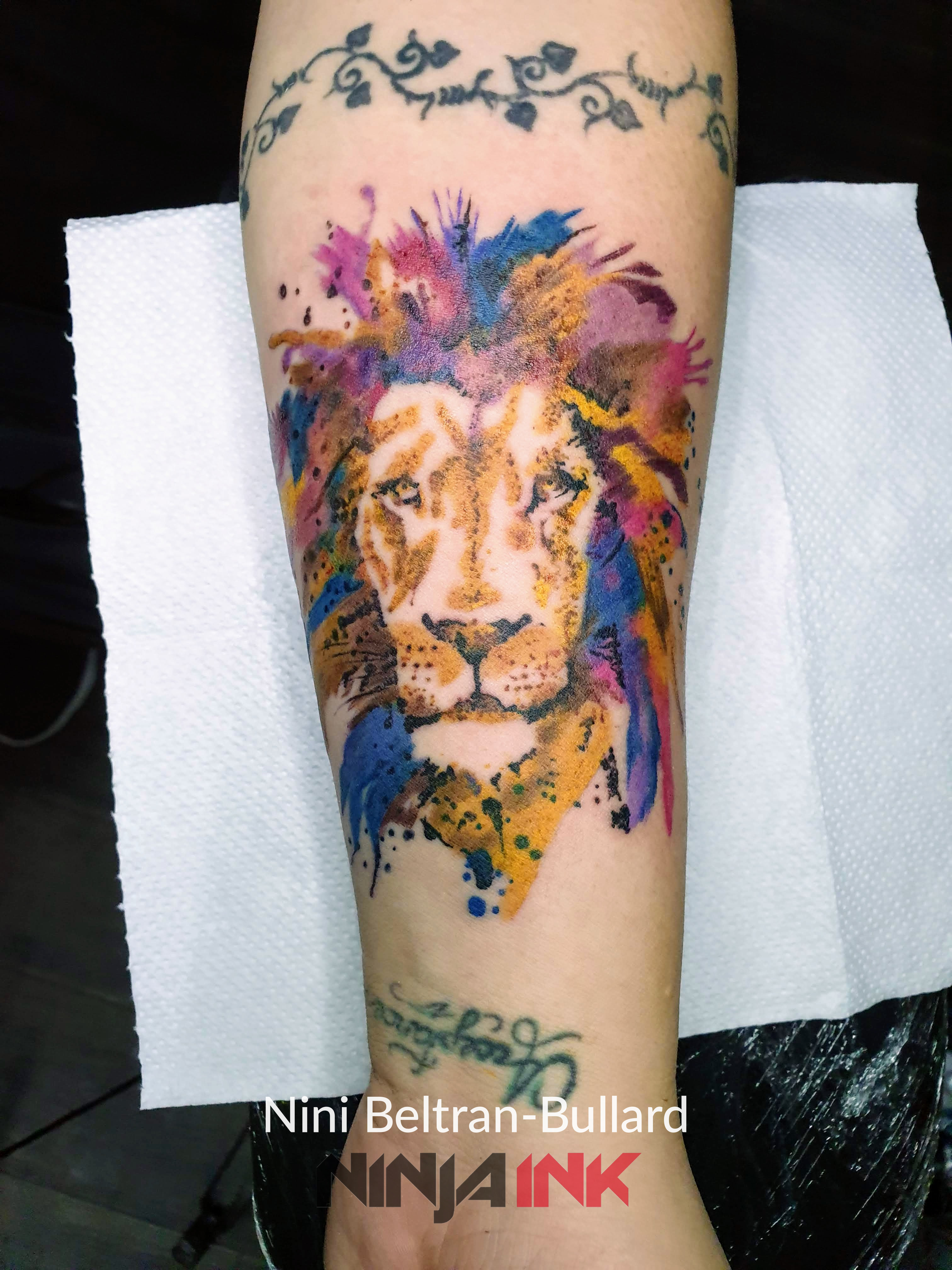 Watercolor Lion Tattoo