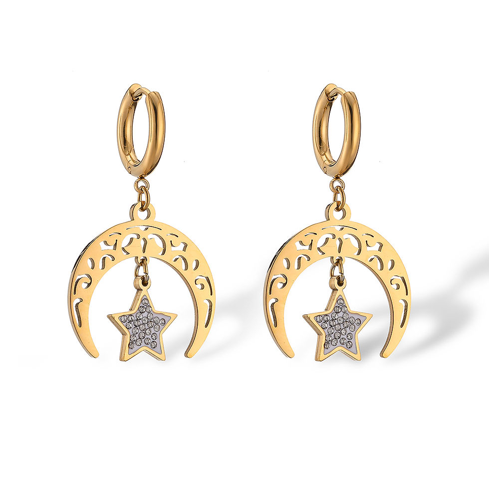 Miniature : Boucle Lune/étoile acier inox doré ou argenté