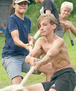 Boys playing tug of war