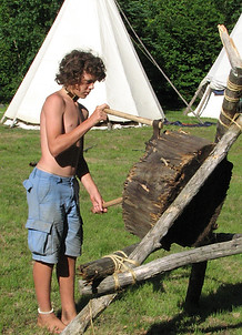 Boy retrieving his throwing "hawk"
