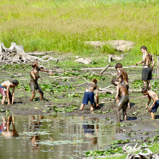 Boys romping in a Vermont wetland