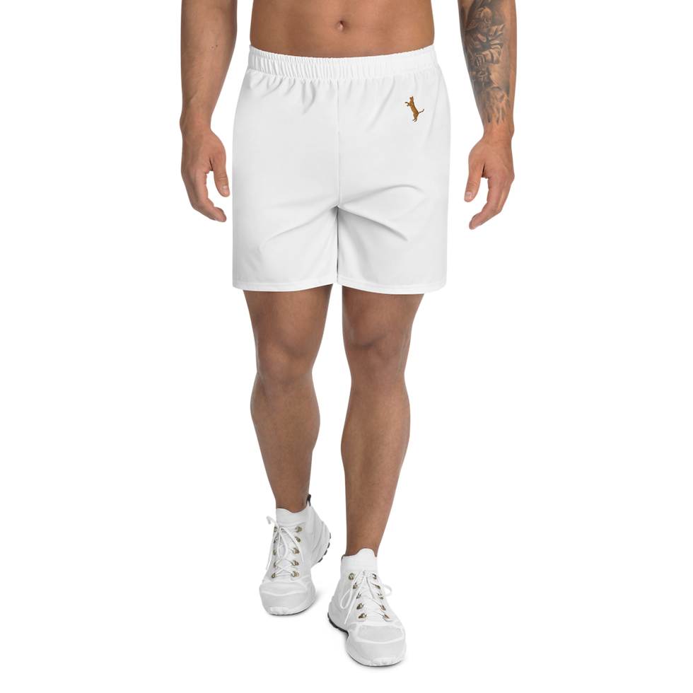 Men's Athletic Long Shorts. Kroko the cat standing on two feet.