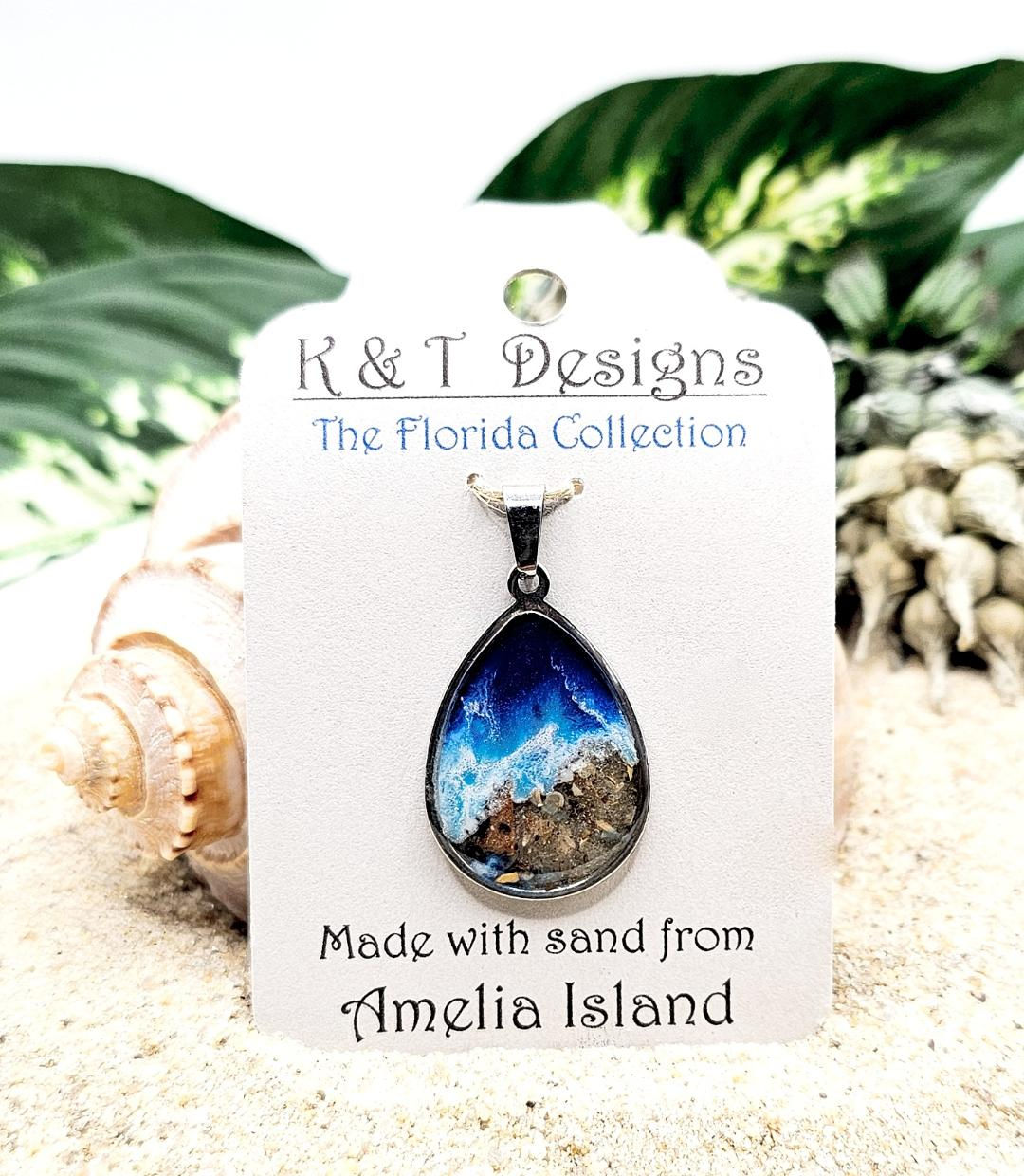 Amelia Island Beach Sand Teardrop Shoreline Pendant