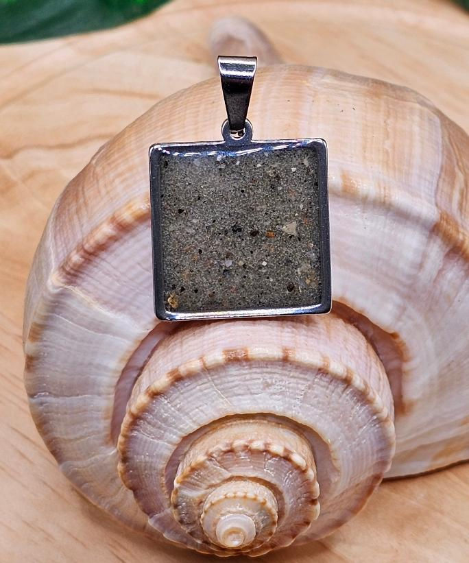 Garden City Square Beach Sand Engravable Square  Pendant/ Necklace