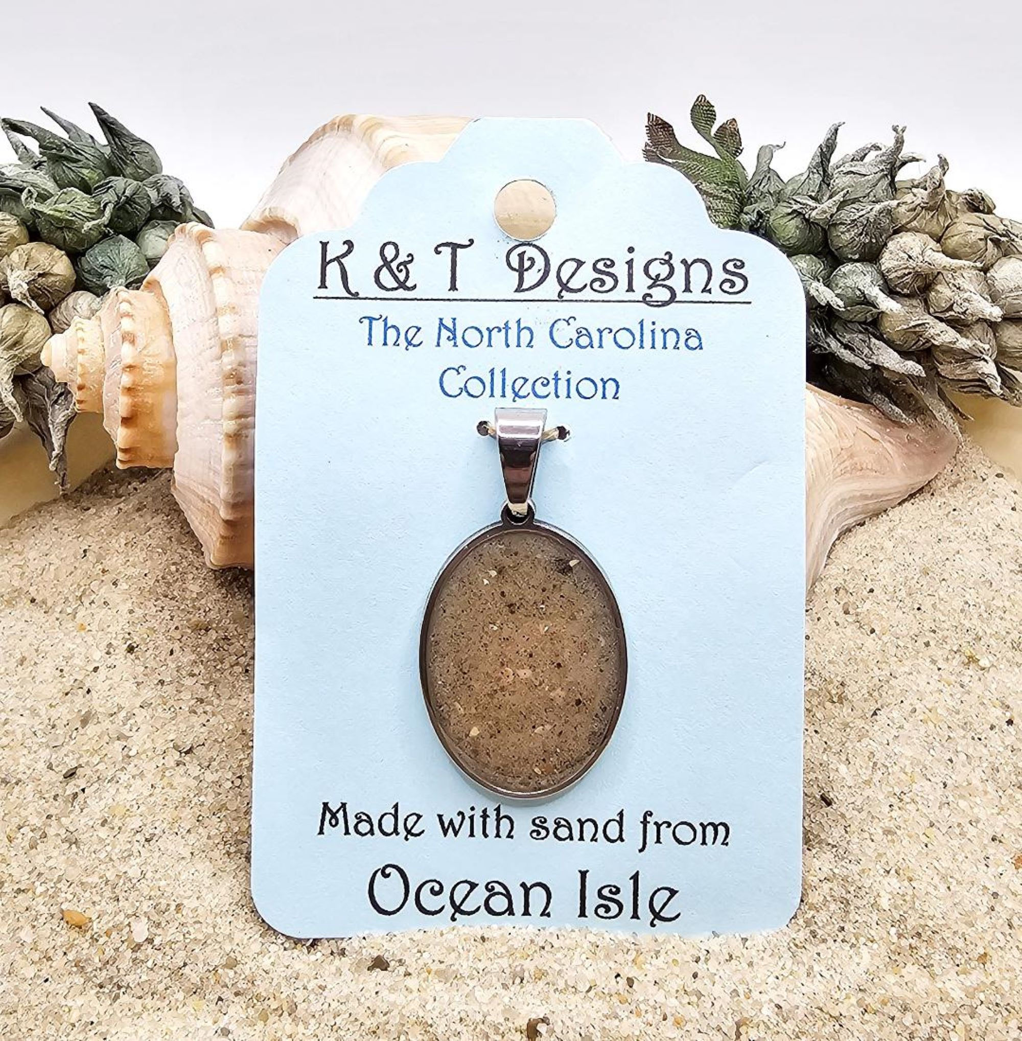 Ocean Isle Beach Sand Oval Pendant / Necklace