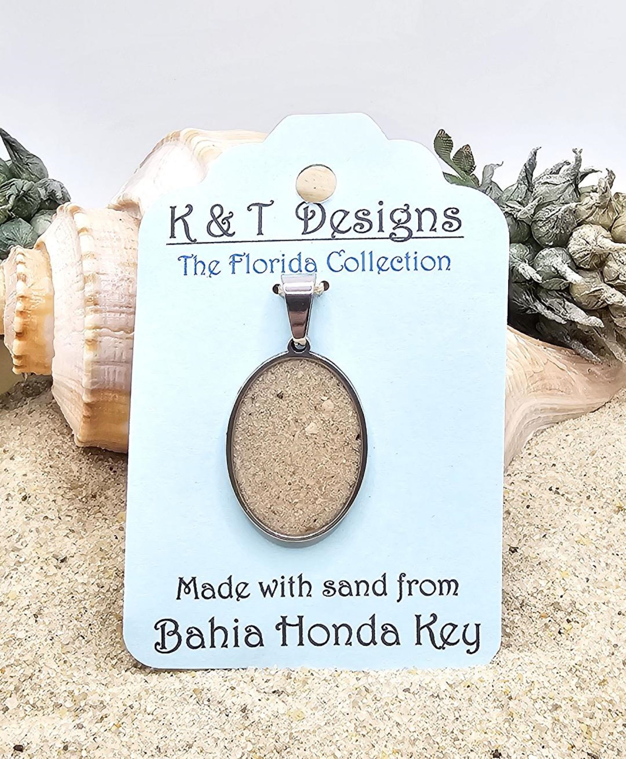 Bahia Honda Key Beach Sand Oval Pendants / Necklaces