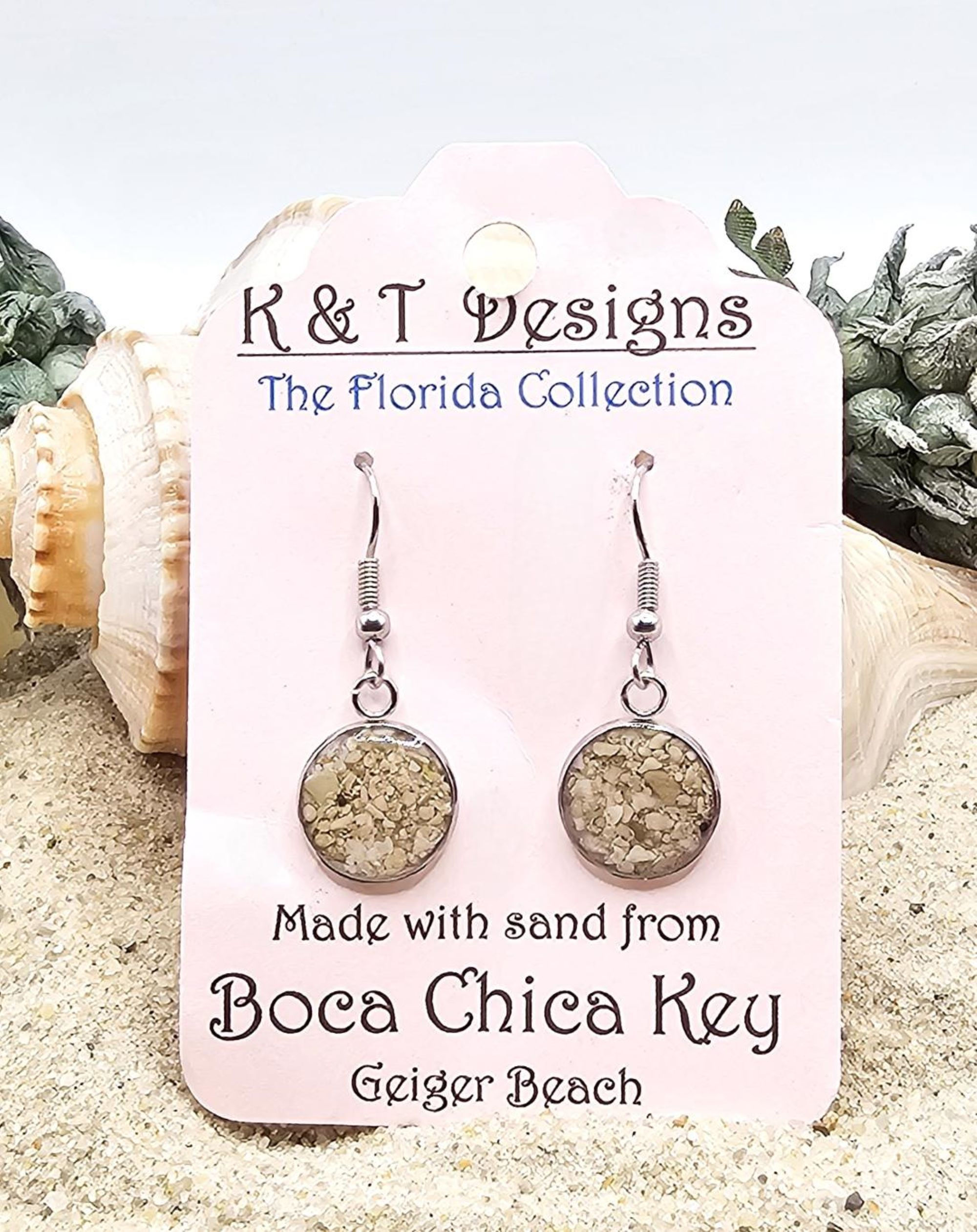 Boca Chica Beach Sand Round Dangle Earrings - Florida Jewelry