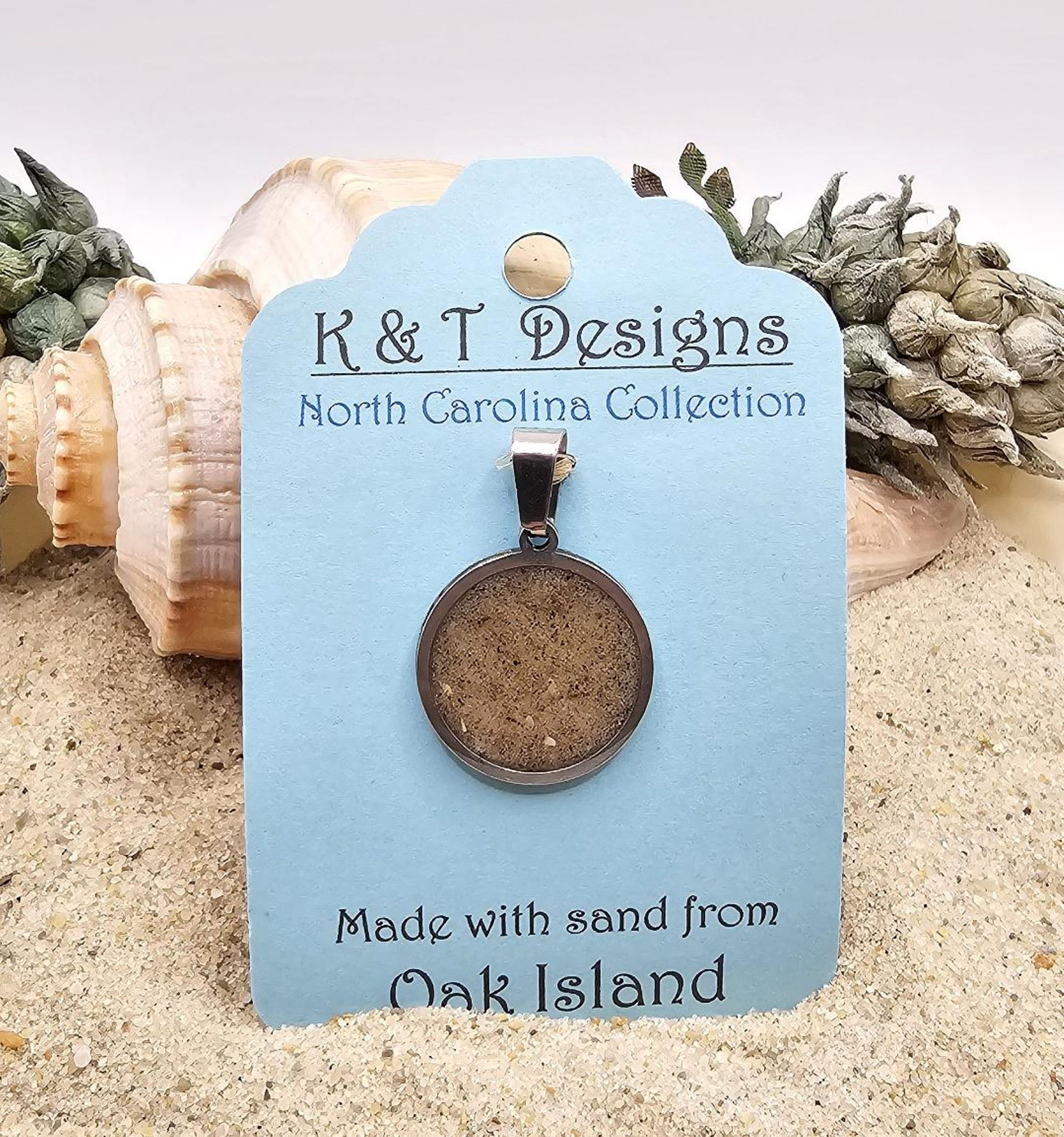 Oak Island Beach Sand Small Circle Pendant / Necklace
