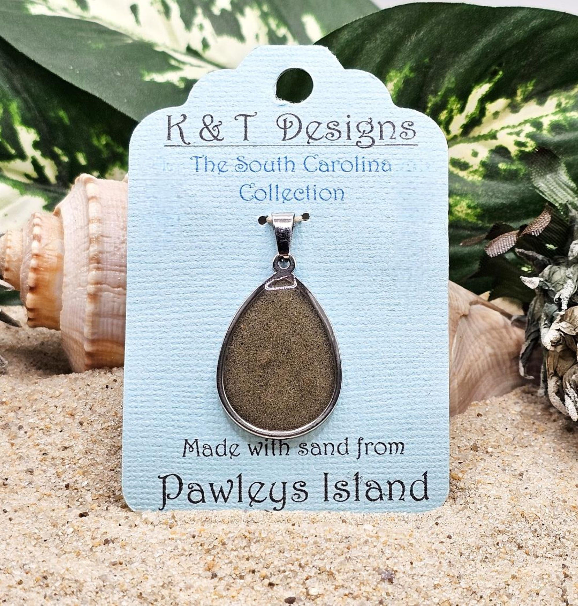 Pawleys Beach Sand Teardrop Engravable Pendant / Necklace