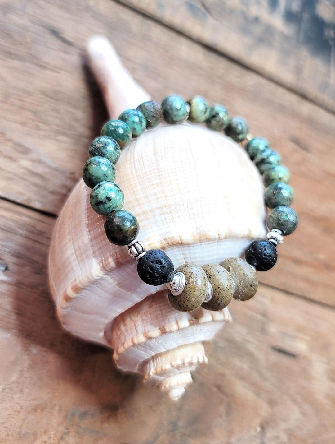 Virginia Beach Sand Bracelet with African Turquoise Gemstone Beads