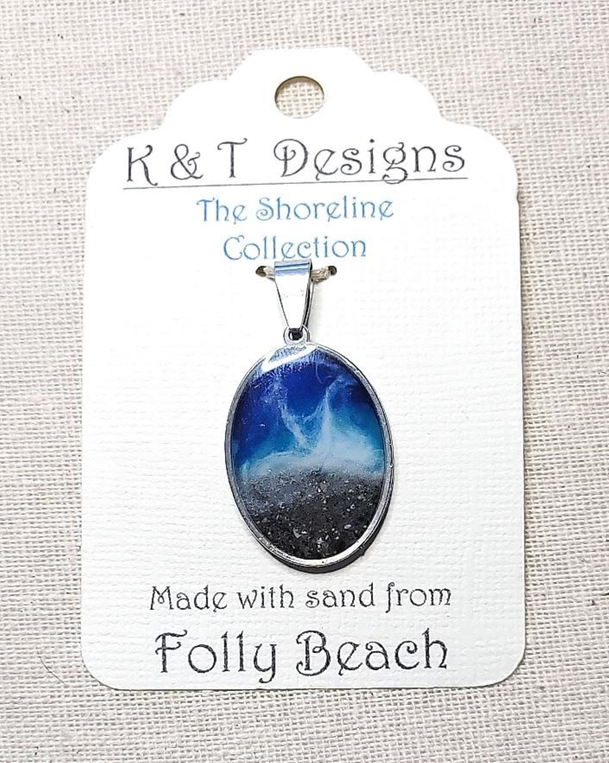 Folly Beach Sand Oval Engravable Shoreline Pendant / Necklace