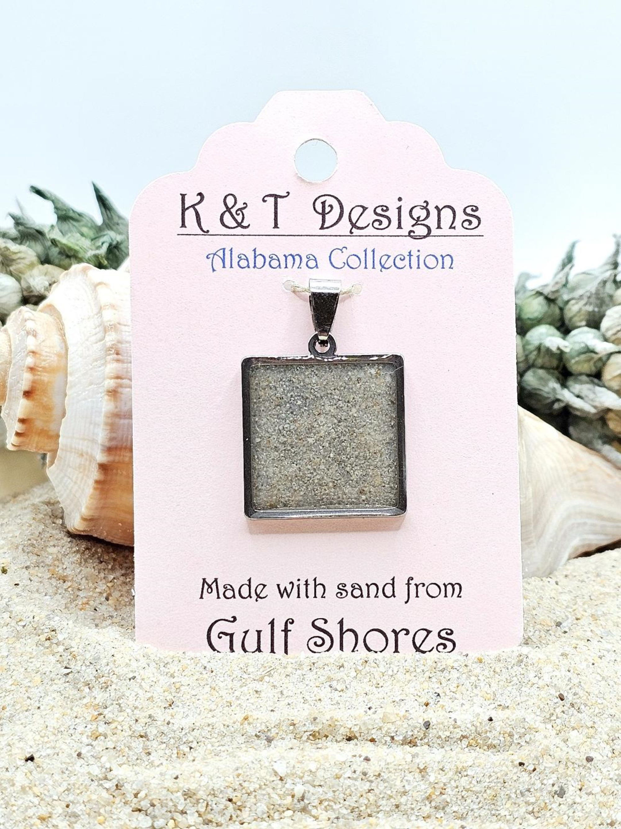 Gulf Shores Beach Sand Square Pendant /Necklace