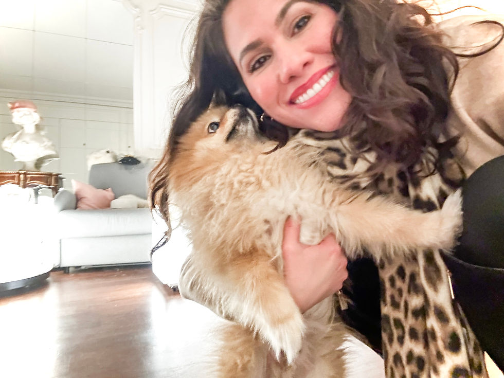 Hugging a cute dog