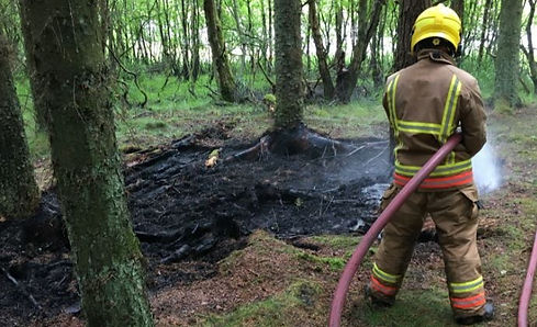Firefighter extinguishing wildfire