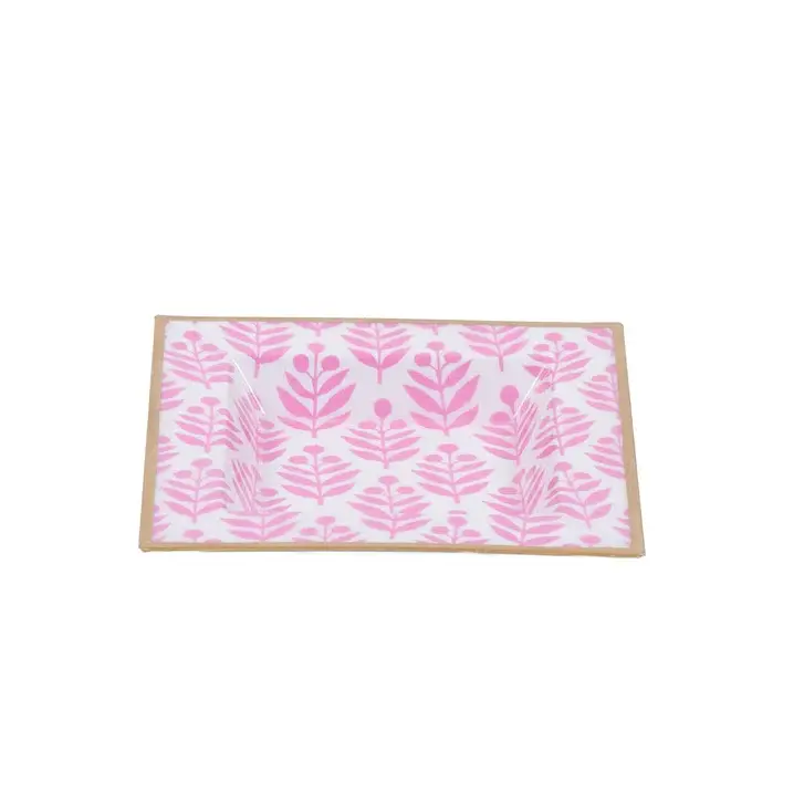 Thumbnail: Pink Enameled Square Decorative Trinket Tray, Catch All Tray, Jewelry