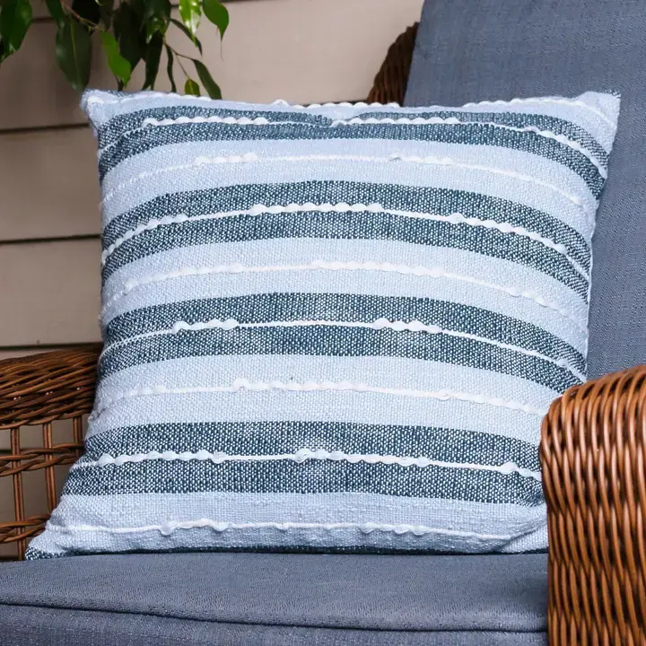 Romy 18X18" Handwoven Striped Indoor/Outdoor Throw Pillow - Blue