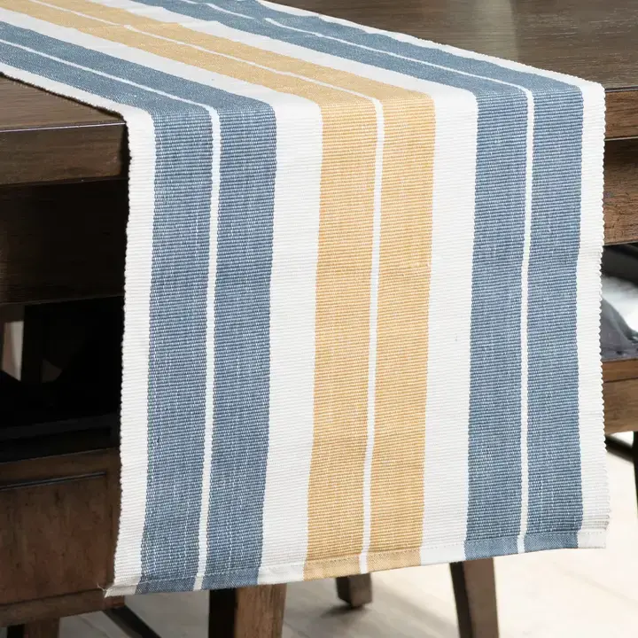 Blue & Tan Stripe Woven Kitchen Table Runner