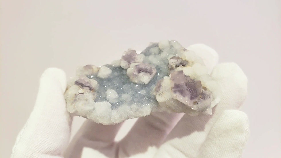 Thumbnail: Fluorite on Blue Druzy Quartz from Huitan Mine, Fujian, China