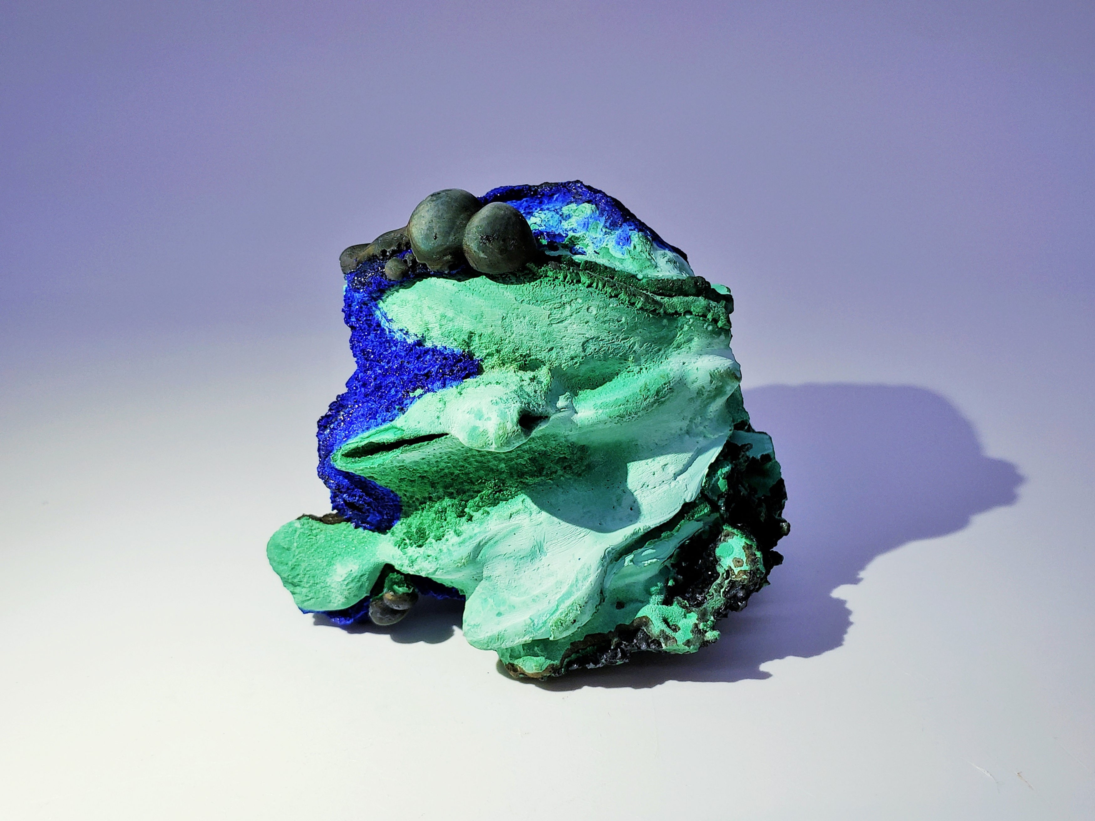 Collector's Piece: Goethite Coated Malachite on Chrysocolla with Azurite