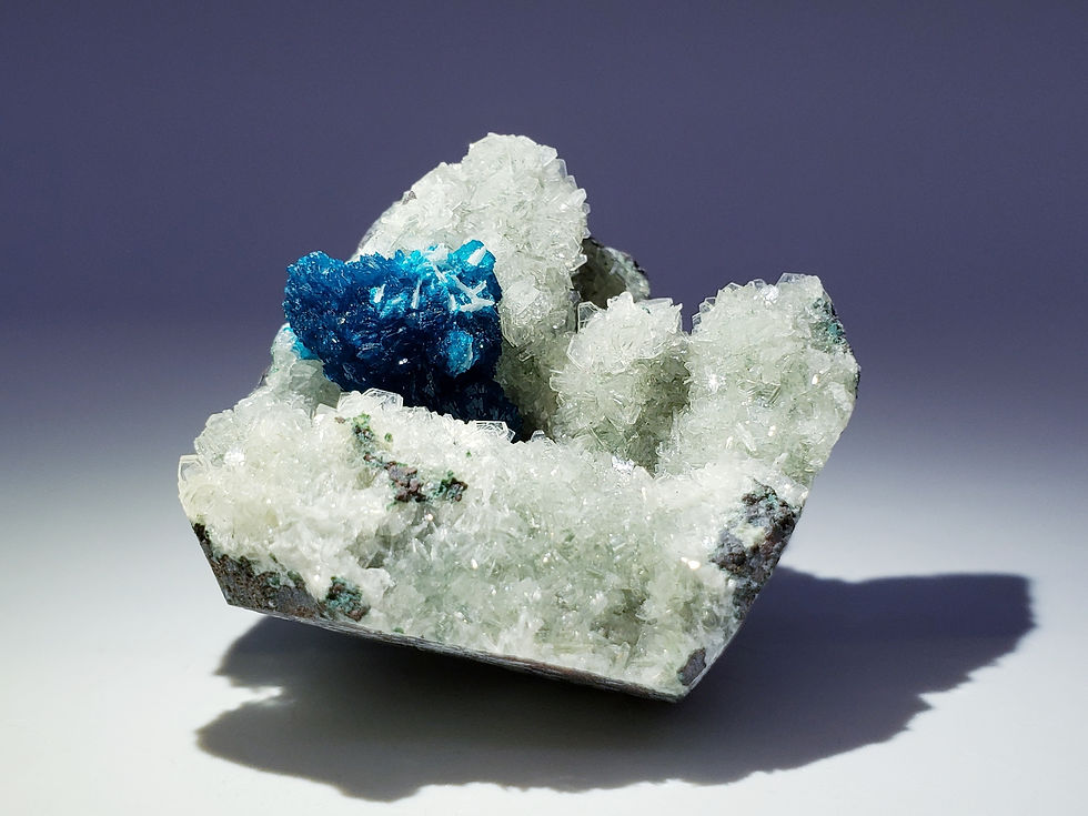 Cavansite on Stilbite from Wagholi Quarry, India