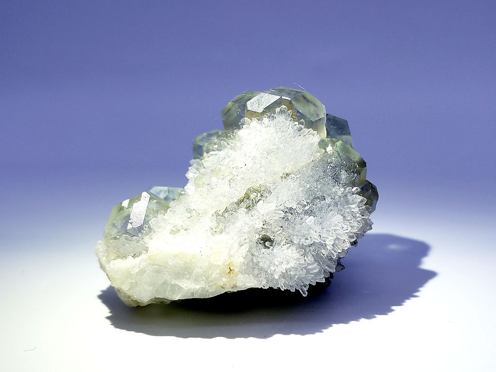 Thumbnail: Phantom Fluorite and Druzy Quartz Cluster from Xiayang Mine
