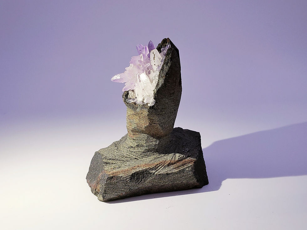 Thumbnail: Amethyst "Flower" with Calcite in Geode from India