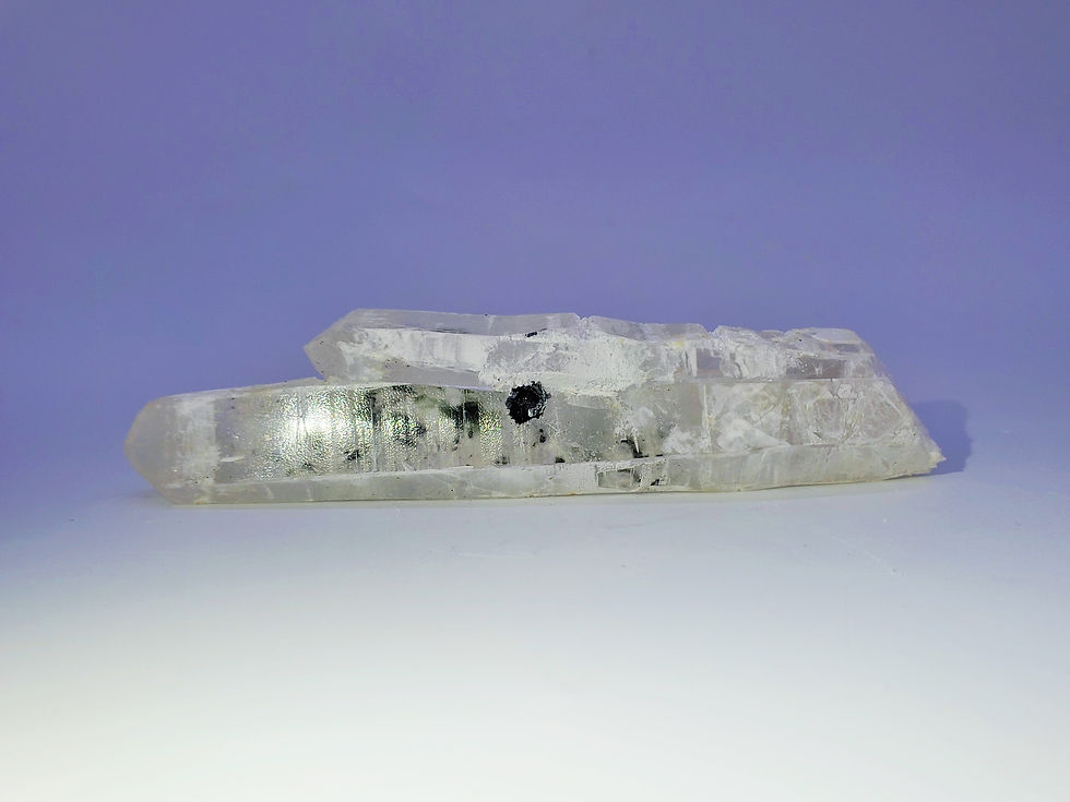 Thumbnail: Quartz with Specularite “Flowers” and Calcite Coating from Inner Mongolia