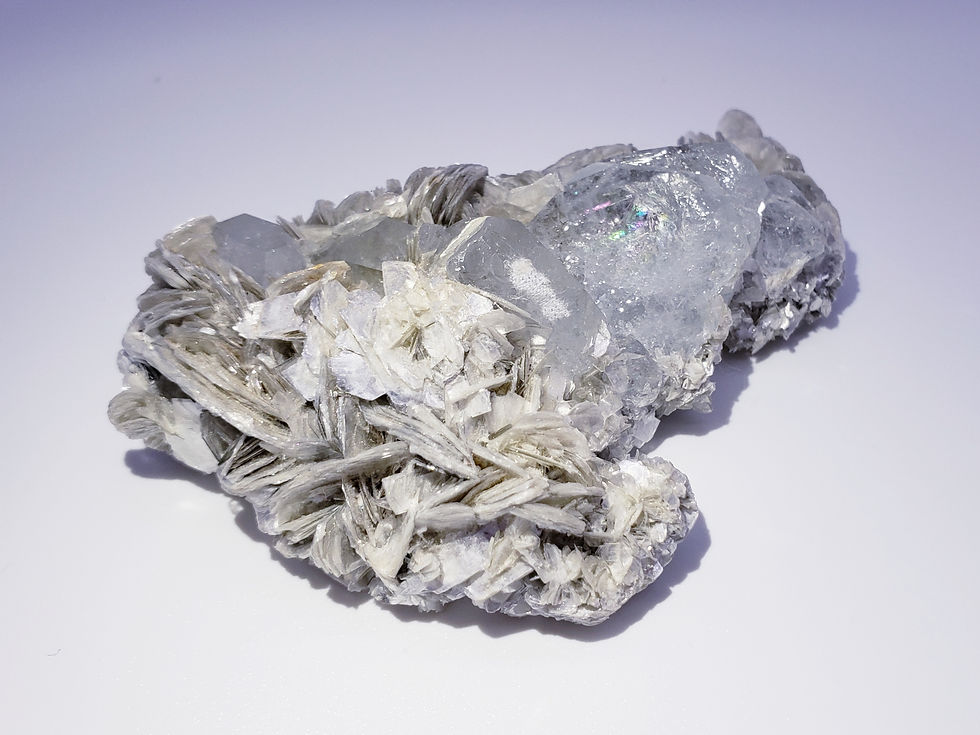 Beryl var. Goshenite on Muscovite from Mt. Xuebaoding