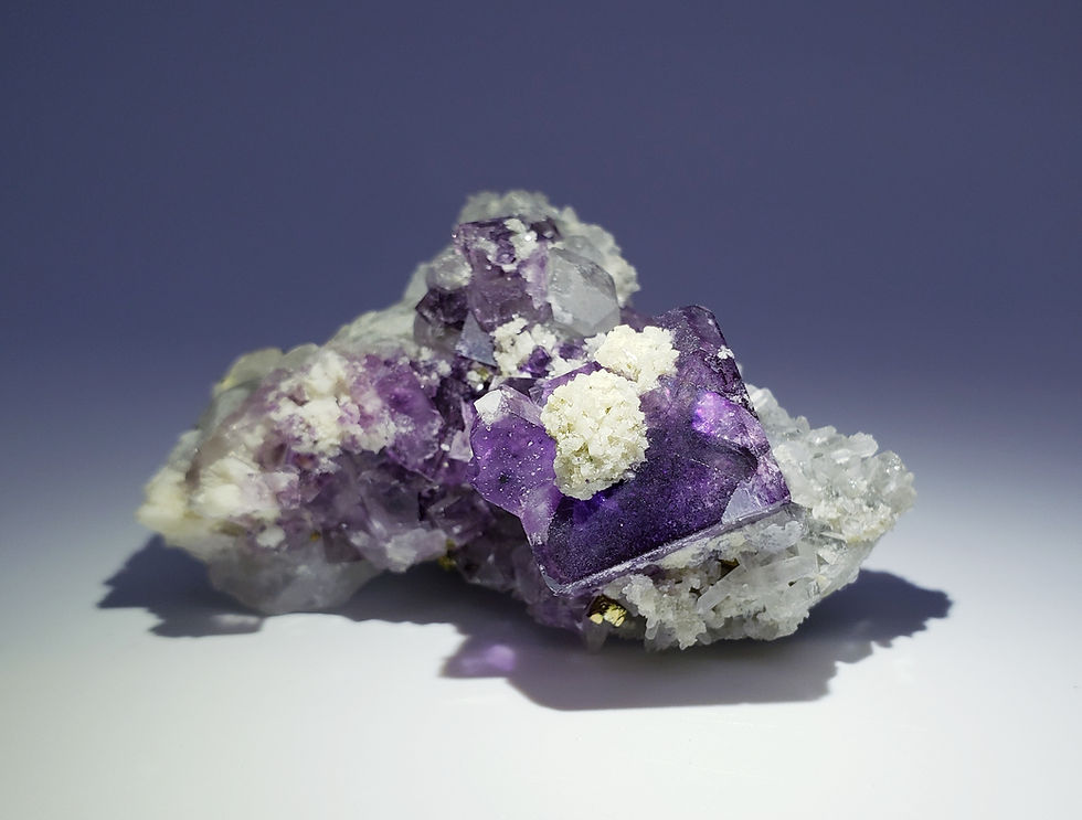 Fluorite on Quartz with Pyrite and Dolomite from Yaogangxian Mine
