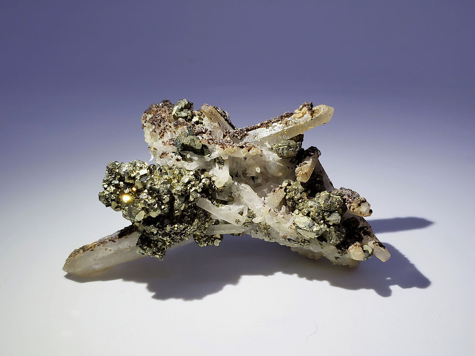 Collector’s Piece: Rare Hubeite on Quartz with Pyrite and Chalcopyrite