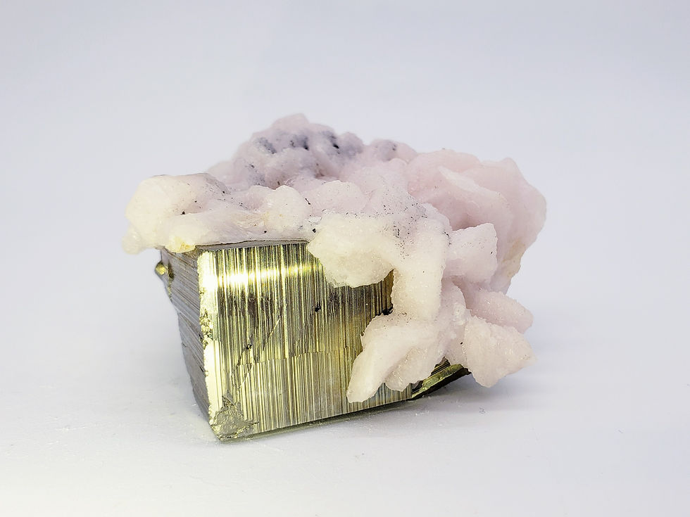 Pink Manganoan Calcite on Pyrite from Racracancha Mine, Peru