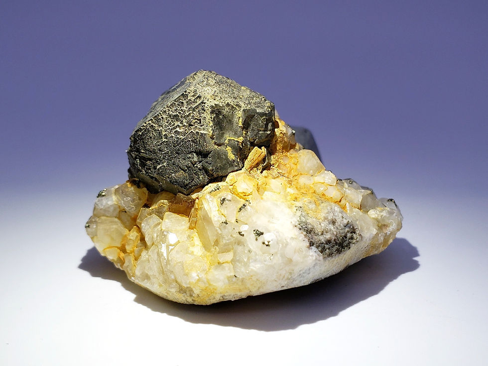 Thumbnail: Collector's Piece: Pyrite Sphere and Pyrite on Calcite from Daye Copper Mine