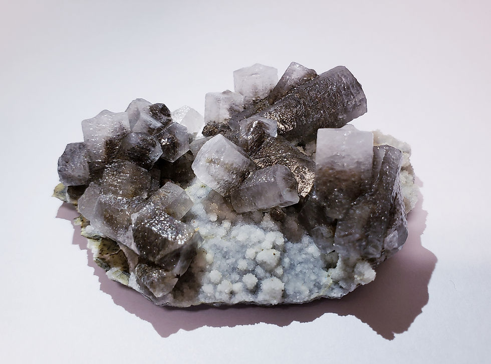 White Hexagonal Columnar Calcite with Black Scalenohedron Colour Zoning