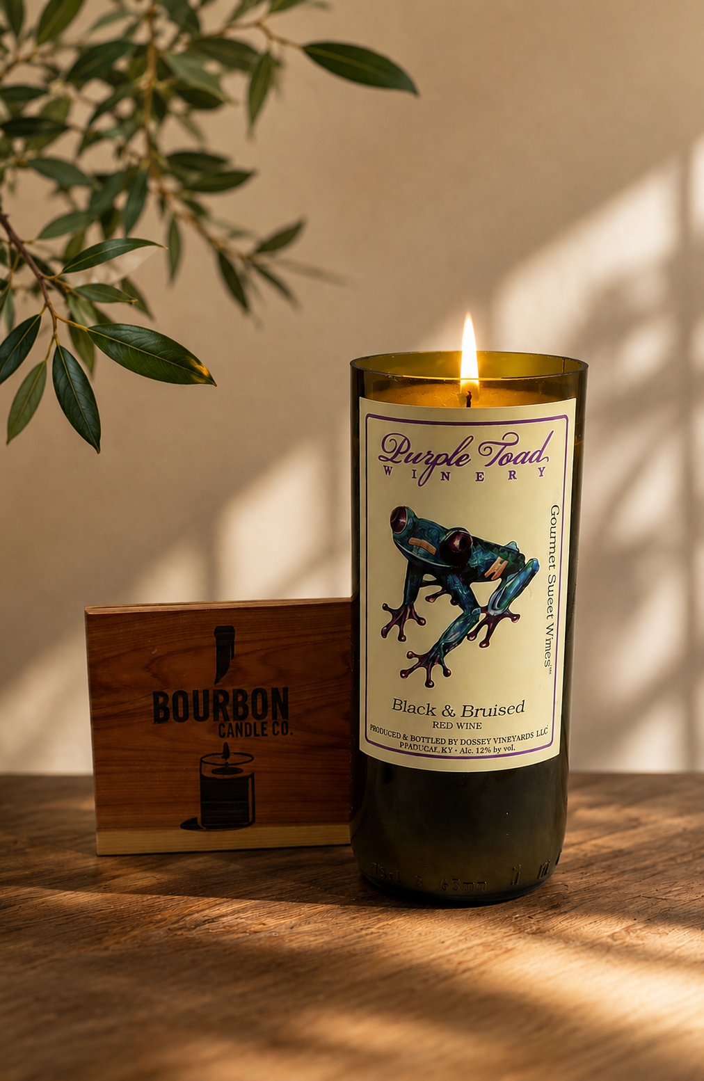 Upcycled Purple Toad Winery Wine Bottle Candle