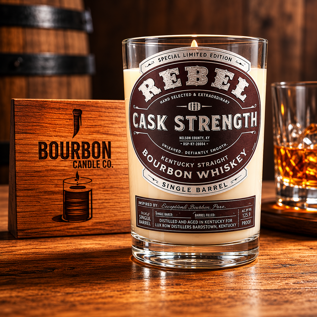 Upcycled Rebel Cask Strength Kentucky Straight Bourbon Whiskey Candle