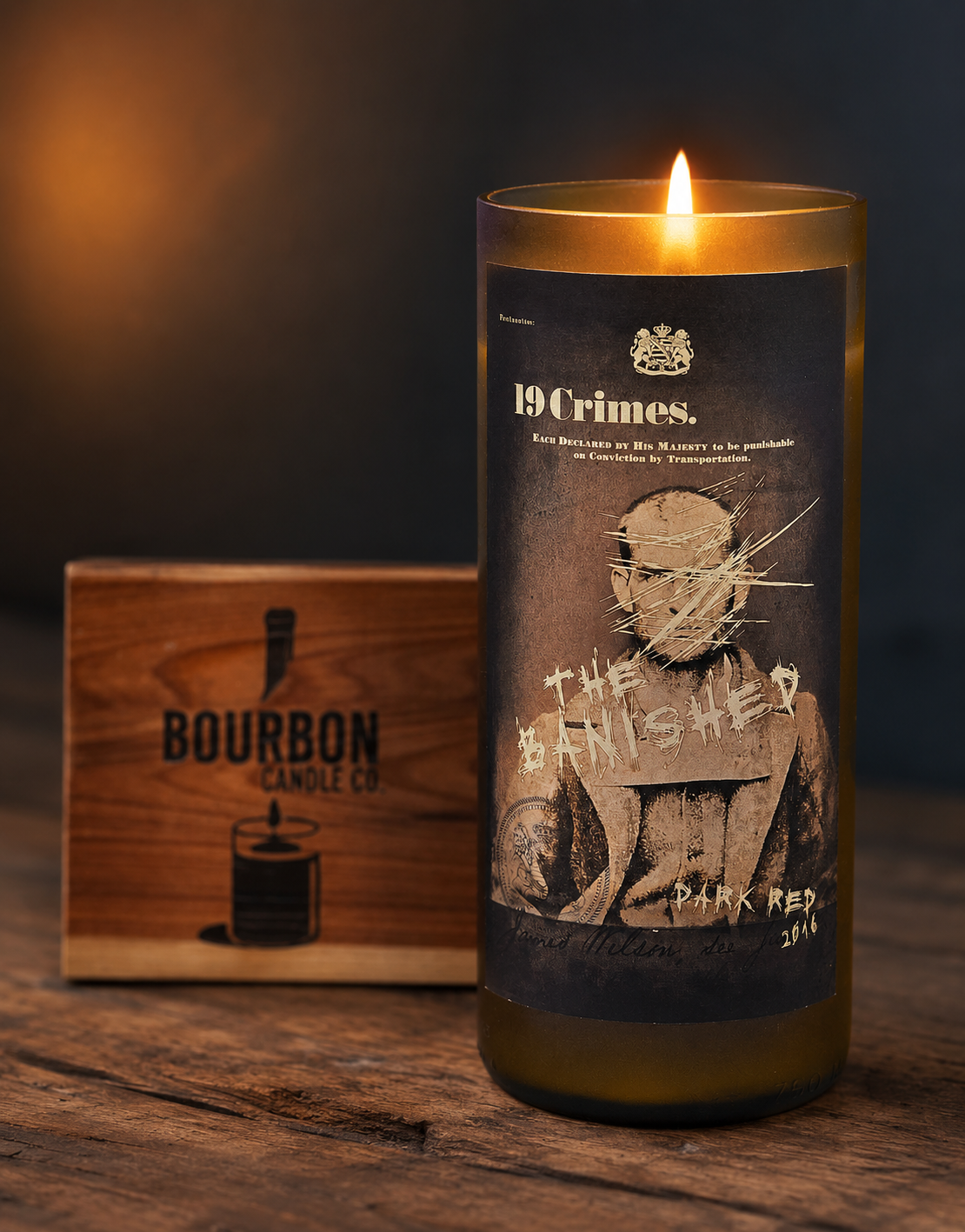 Upcycled 19 Crimes The Banished Wine Bottle Candle