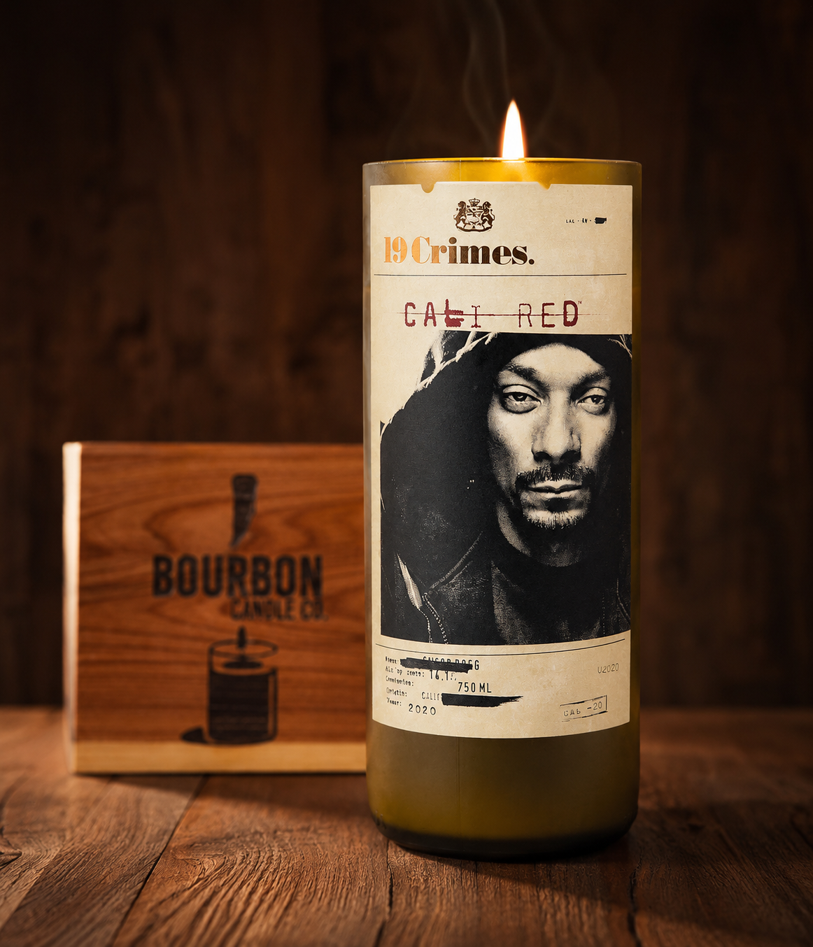 Upcycled 19 Crimes Snoop Dog Cali Red Wine Bottle Candle