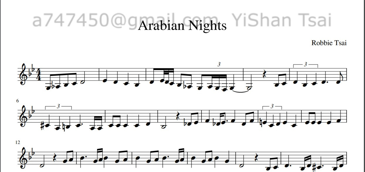 Aladdin /Arabian Nights piano and clarinet score