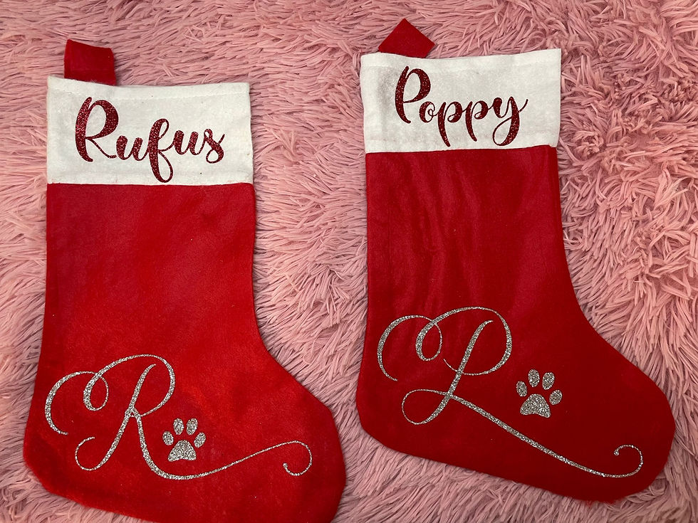 Pet Christmas stocking in red, personalised with your pets name