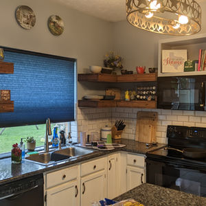 Kitchen shelves and microwave cabinet