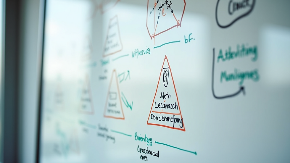 Close-up view of a whiteboard filled with business strategy notes and diagrams