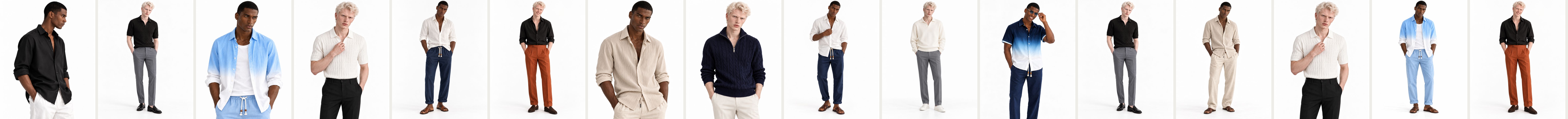 Velouro looks: linen shirts, knit polos, half-zip knits and tailored trousers