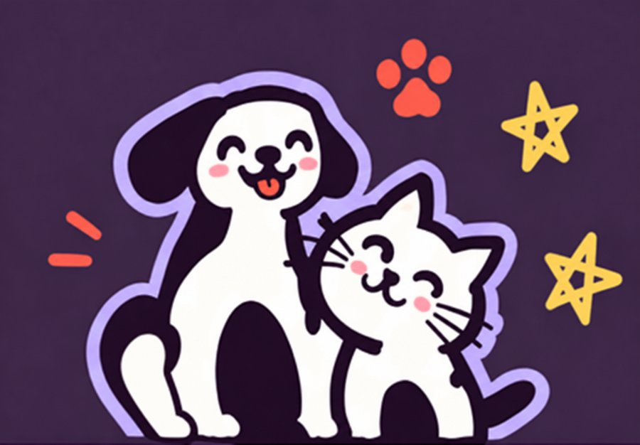 Paws & Wow mascots: a smiling dog and cat