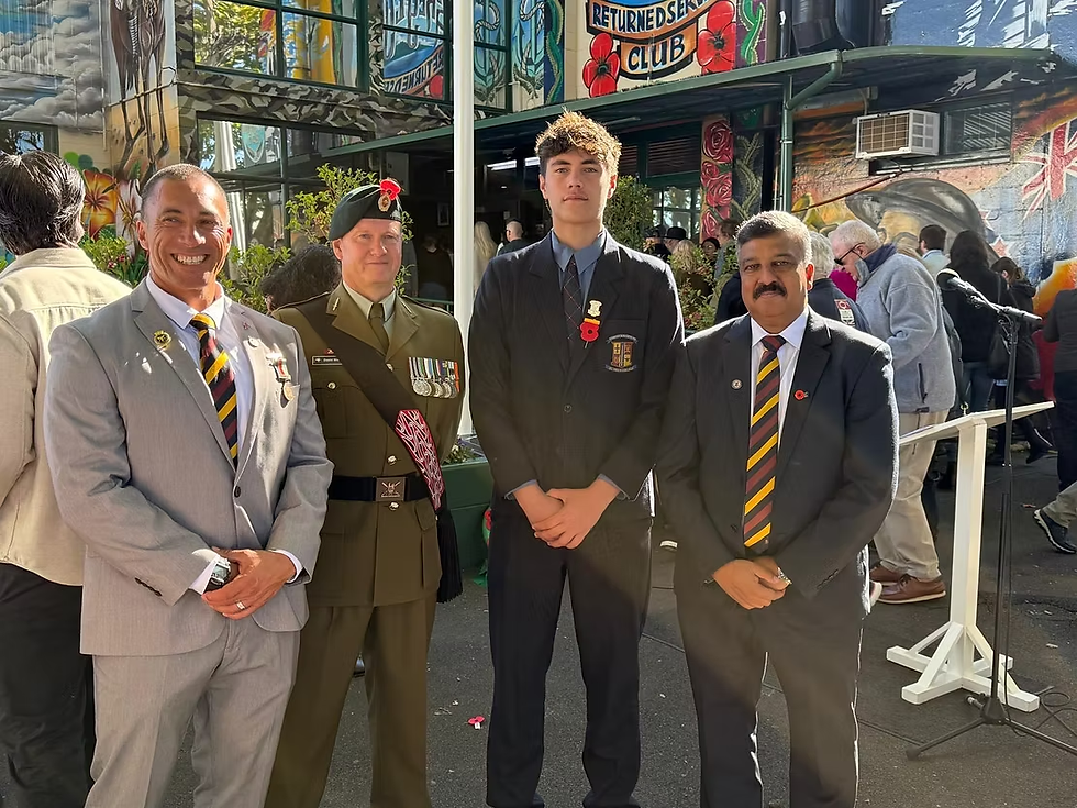 Keith at ANZAC Service this year at the local RSC with Head Prefect Peter Creevey and St Paul's Director of Services Academy Mr Donovan Bickford