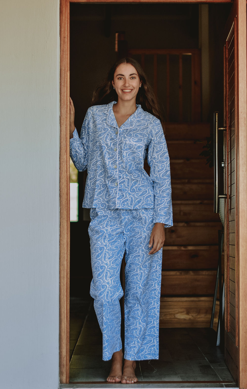 13.3 Blue paisley on White| Long PJ's | Cotton Flannel