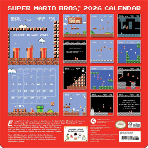 Super Mario Bros. 8-Bit Retro 2026 Wall Calendar