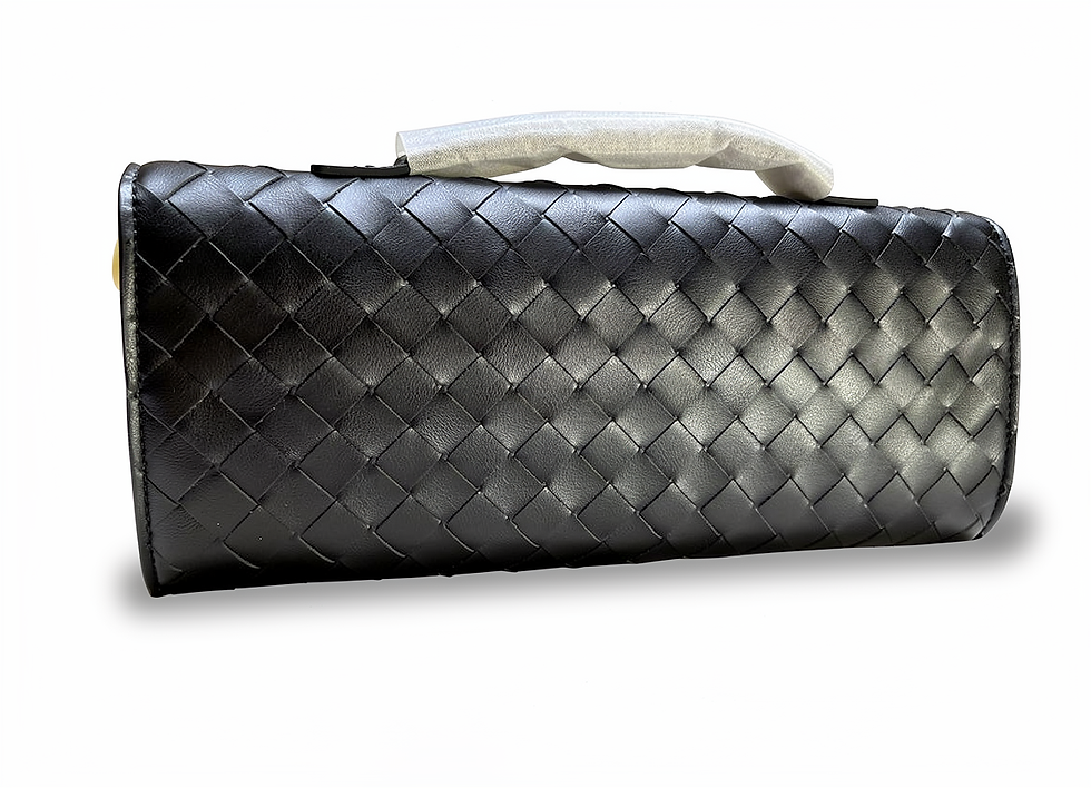 Black woven clutch bag with handle