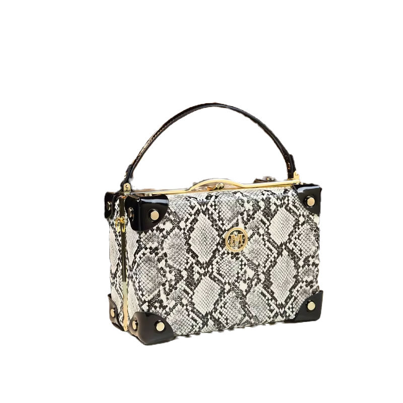 Miniature : Snakeskin print box handbag with gold hardware
