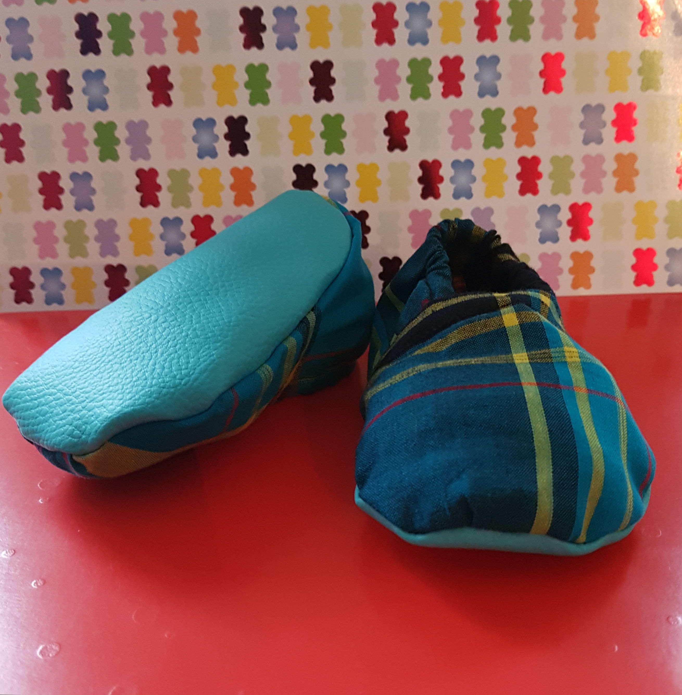 Chausson bébé 0-3 mois Madras bleu